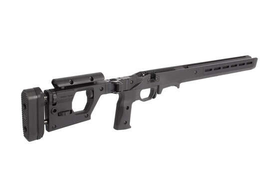 Magpul Pro 700 short action rifle chassis has an adjustable vertical pistol pistol grip and can be configured left or right